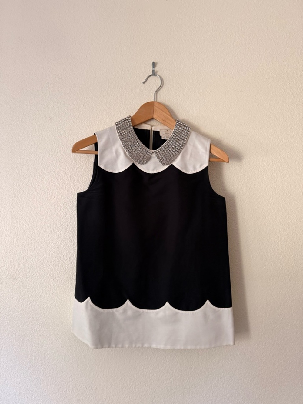 kate spade Black & White Sleeveless Top with Jeweled Peter Pan Collar